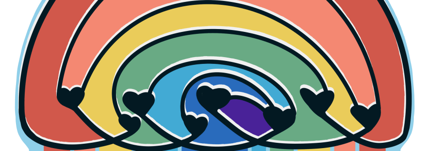 a rainbow connecting hearts and streams of color into connected learners