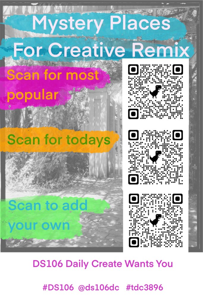 a garden scene with QR codes for Daily Create: most popular, todays. and to add your own.