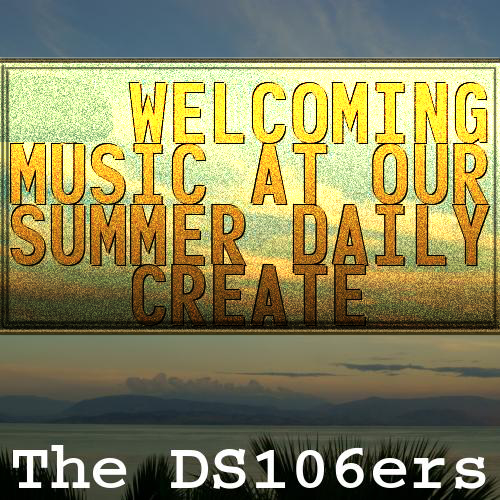 The DS106ers Album Cover: ocean sunset titled "Welcoming Music at our Summer Daily Create