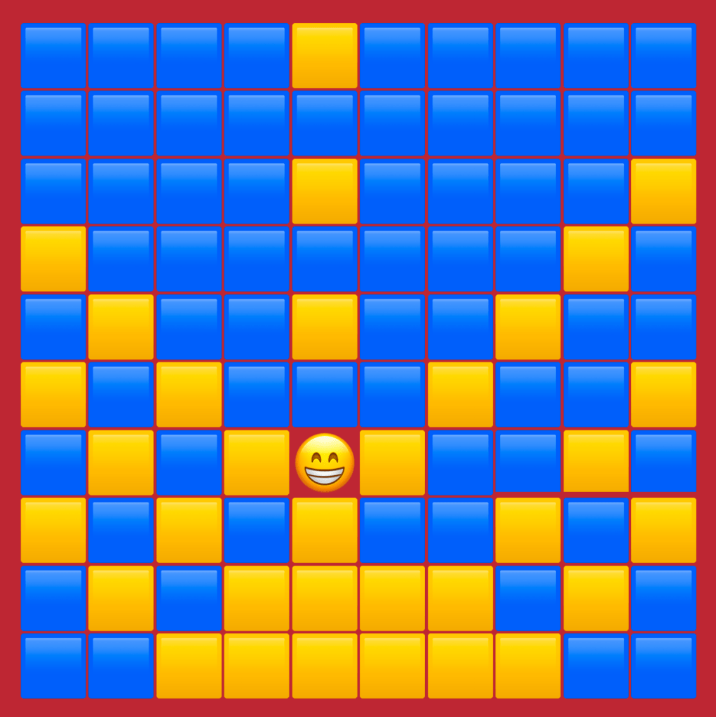 an emoji art of yellow sun rays on blue sky with a smiley face