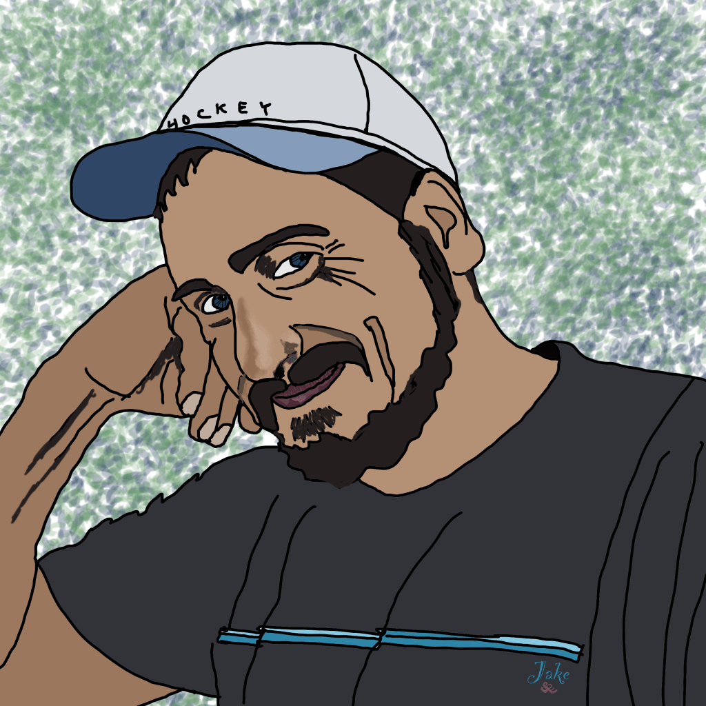 my poorly done illustration of my son Jake and his twinkling eyes and subtle smile; missed, so missed