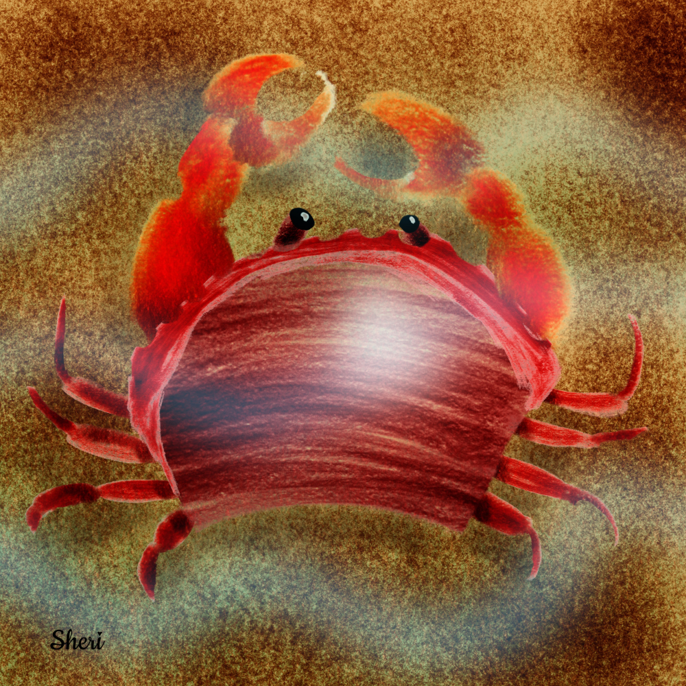 a little crab underwater walking along the sand