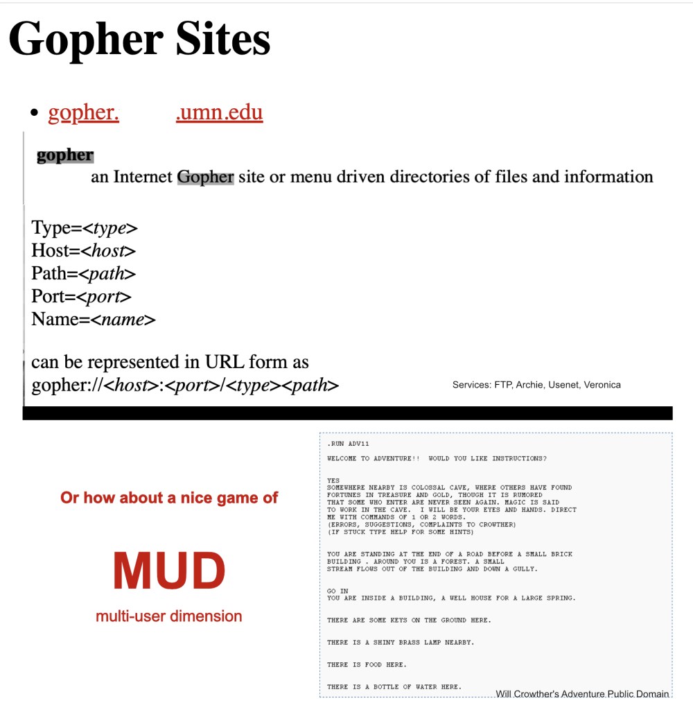 information on internet and computing history: gopher and MUD: multi-user dimension