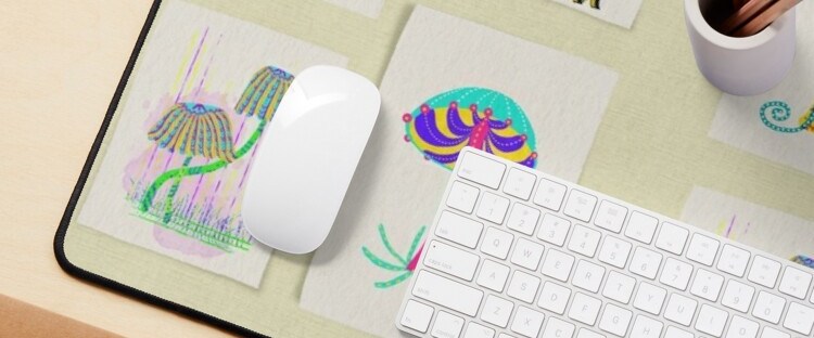 desk mat with fantasy mushrooms