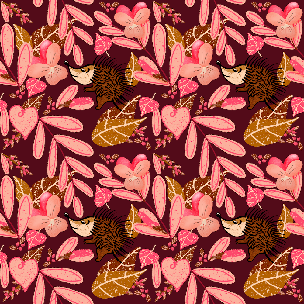 Hearts, Hedgehogs, Florals. Leaves, Pink Rainbows in pinks and browns, blue and white, ready for a whole new match for decor or wardrobe.