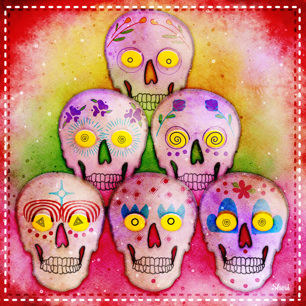three rows of skulls painted to celebrate life for Day of the Dead: A Celebration of Life: Dia de los Muertos
