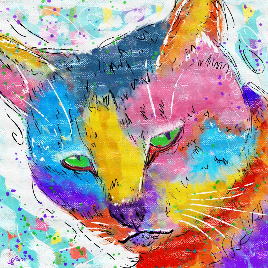 bold rainbow colored cat