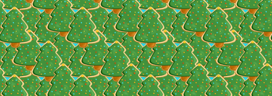 tessellated, almost, frosted holiday Christmas tree cookie with colorful ornaments and a yellow star