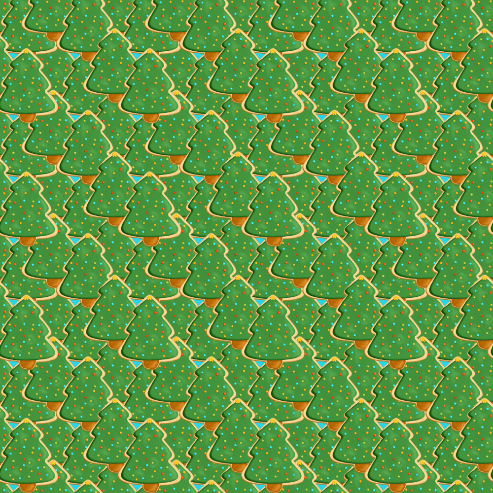 tessellated, almost, frosted holiday Christmas tree cookie with colorful ornaments and a yellow star