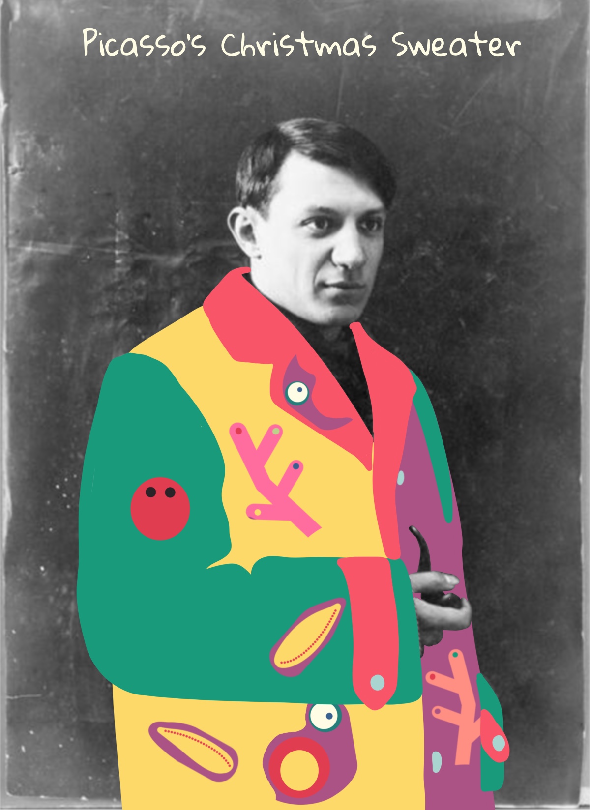 Photo Doodle of Picasso wearing a typical Picasso Rudolph sweater
