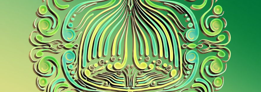 green, yellow, blue holiday ornament with Season's Greetings