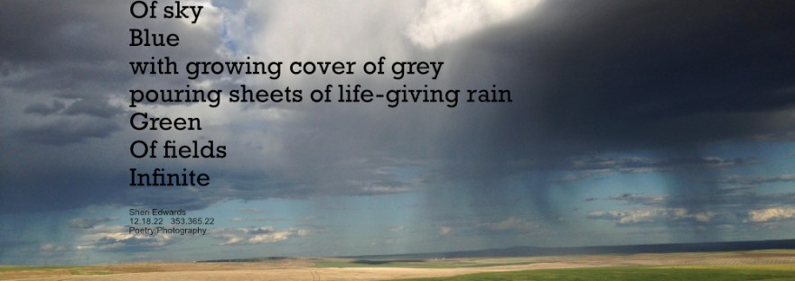 An expanse of growing grey clouds dropping rain across the rolling green wheat fields near Wilbur, Eastern Washington, USA