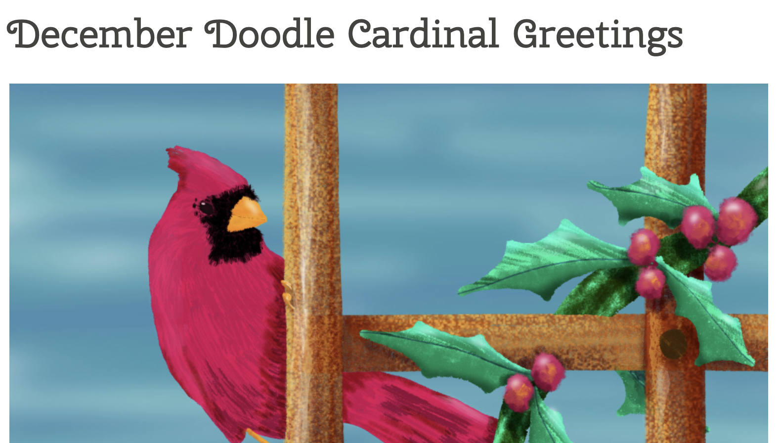 screen of cardinal on lattice work with holly and berries