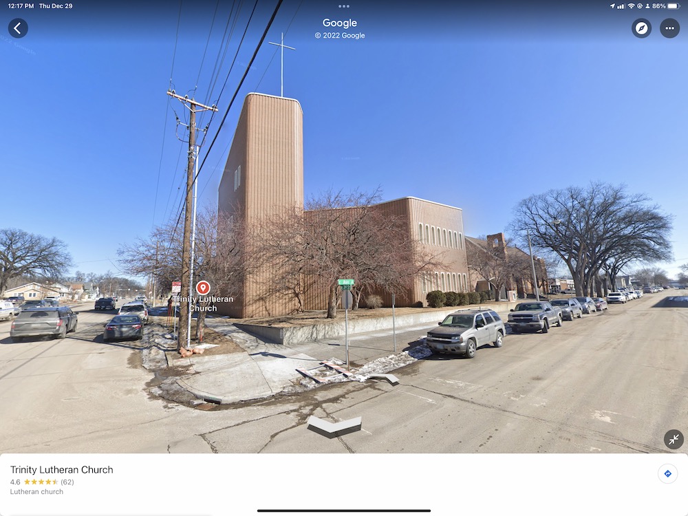 corner and side of new and old front and side of front Trinity Lutheran Church