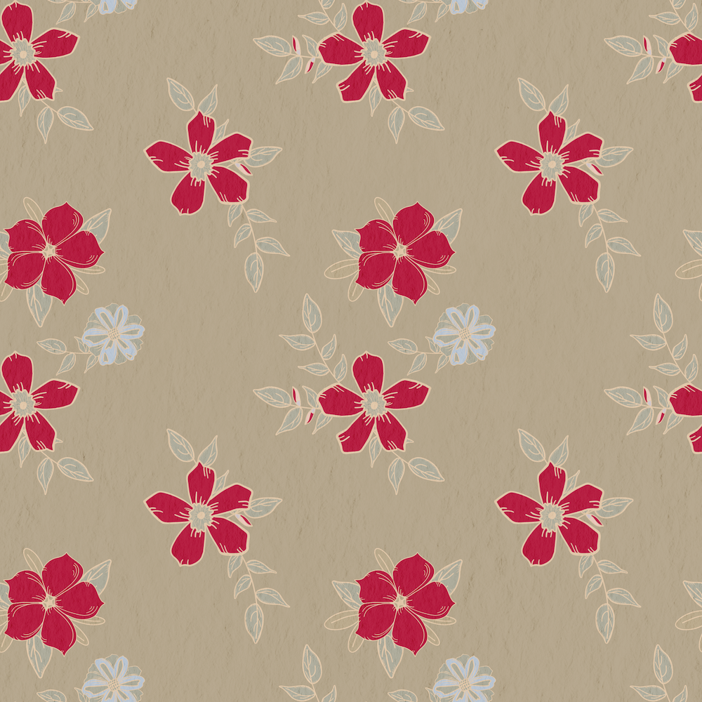 dancing florals in magenta on a tan textured background