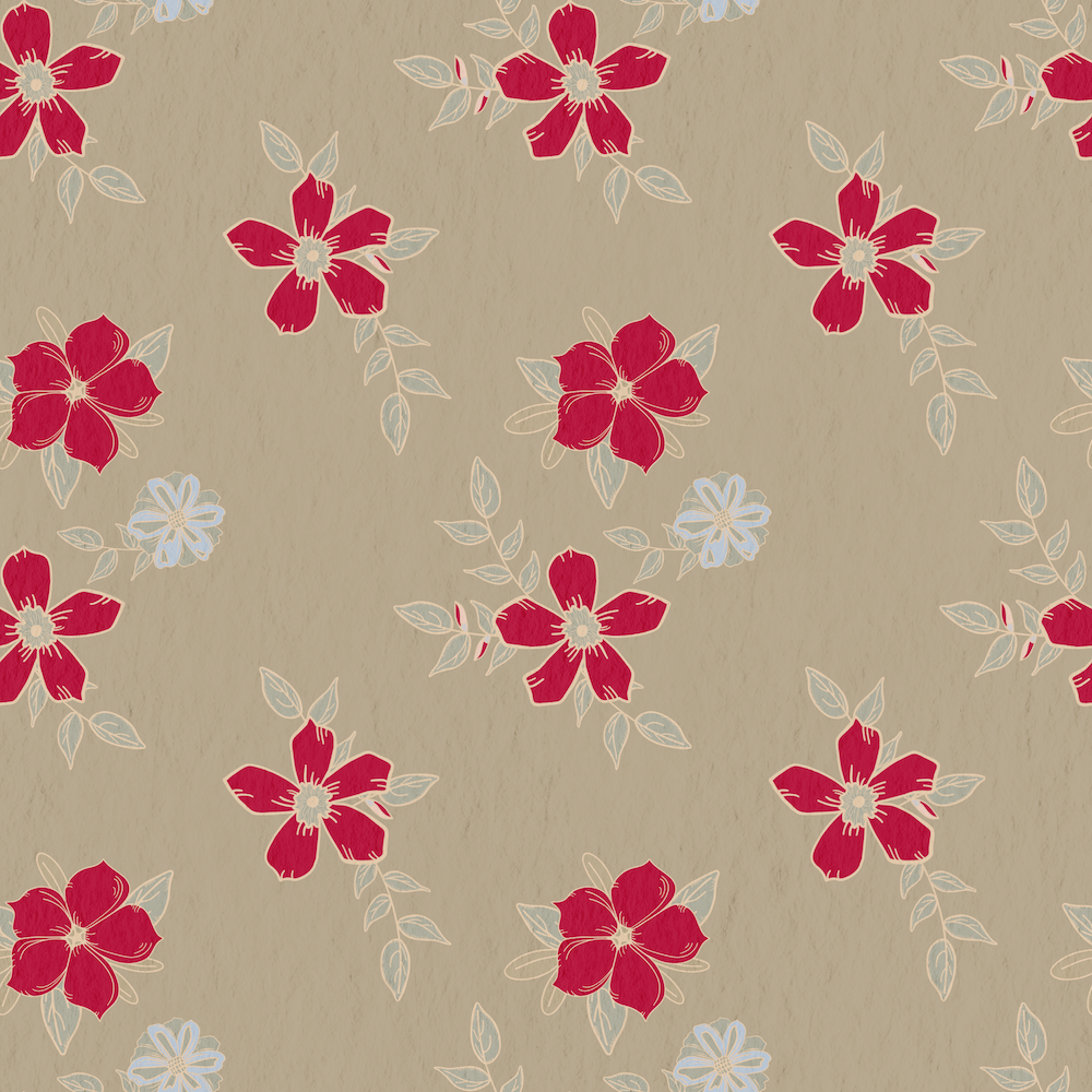 dancing florals in magenta on a tan textured background