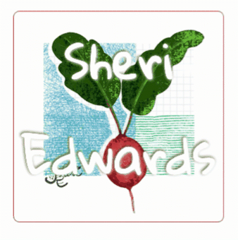 Animated gif of illustrated radish and the anagram Sheri Edwards = drew radishes