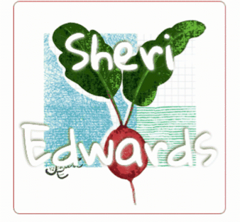 Animated gif of illustrated radish and the anagram Sheri Edwards = drew radishes