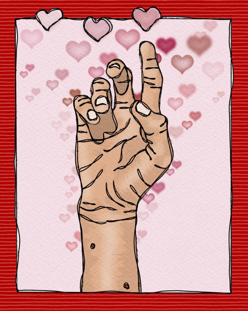 the hand— this one another contour with added bokeh hearts and frame