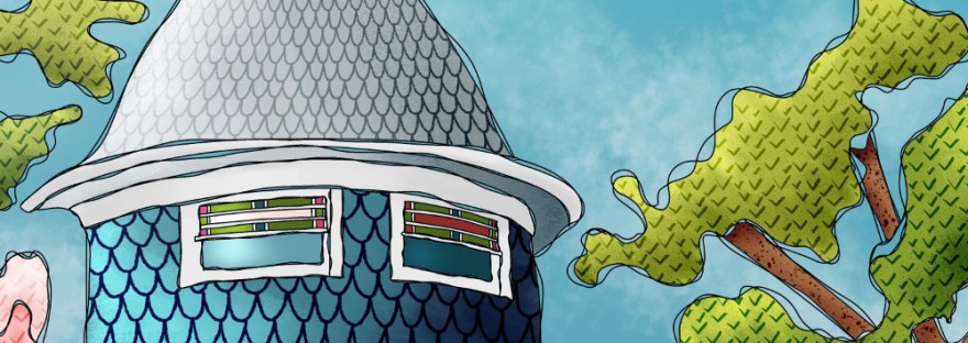 contour drawing of dome of house in treed area