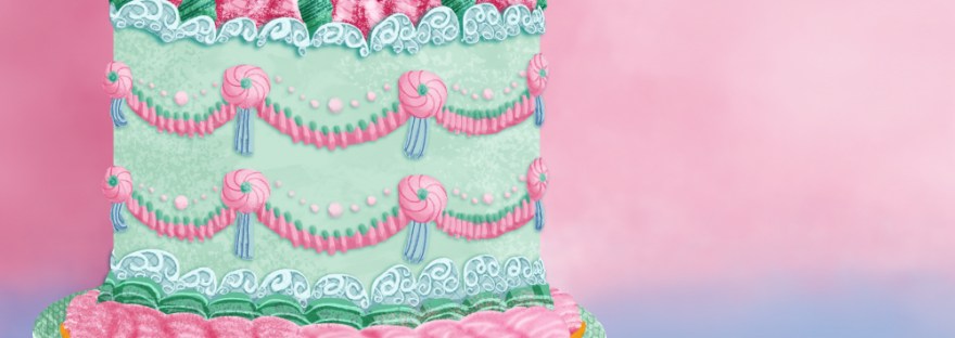 green and pink decorated cake, one with birthday greeting