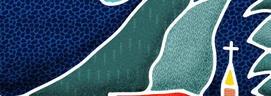 silk painting of a mountain lake home