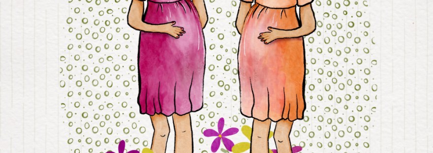 two happy pregnant cousins, sharing the experience together