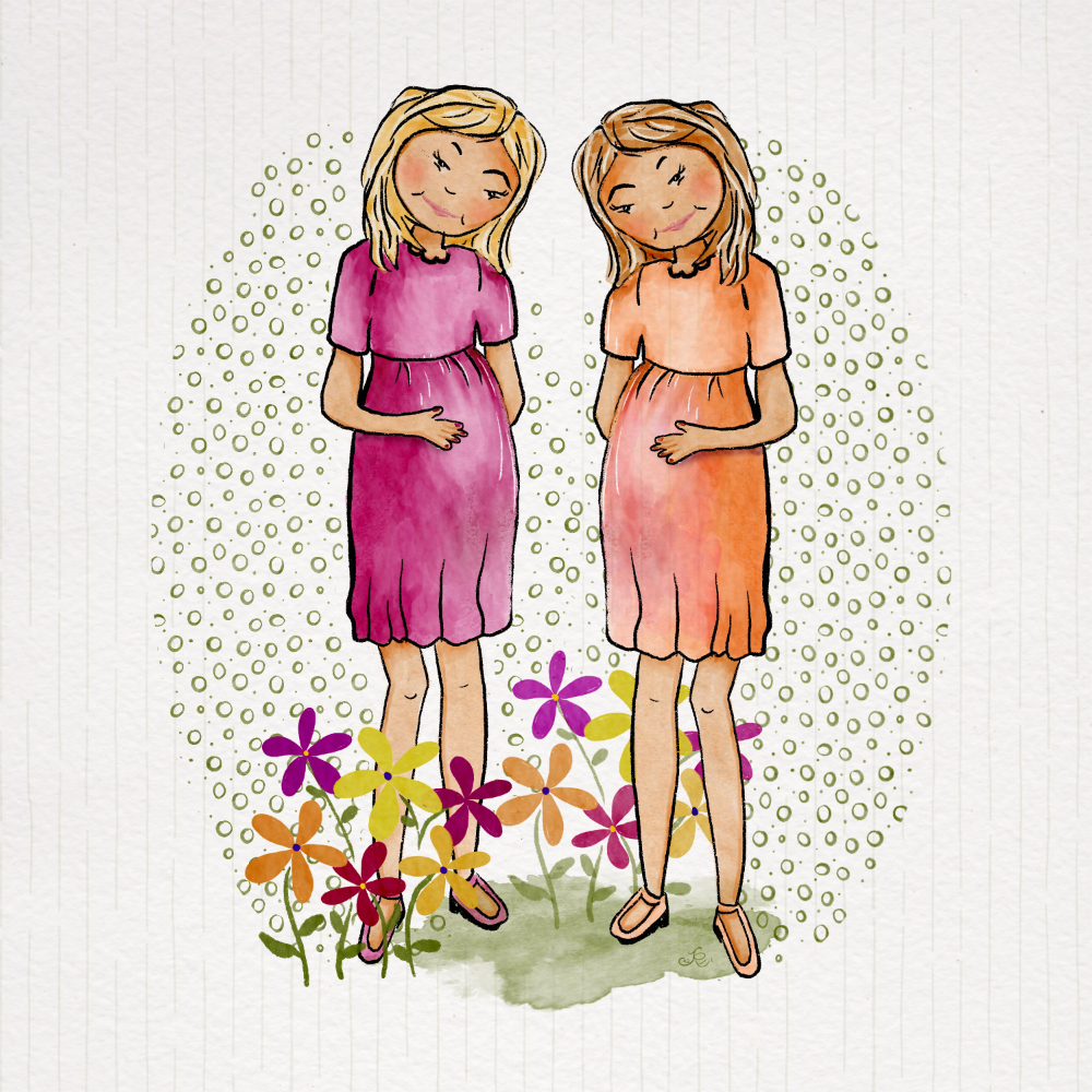 two happy pregnant cousins, sharing the experience together