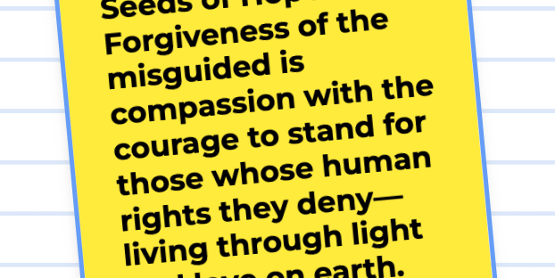 Seeds of Hope: Forgiveness of the misguided is compassion with the courage to stand for those whose human rights they deny— living light and love on earth.
