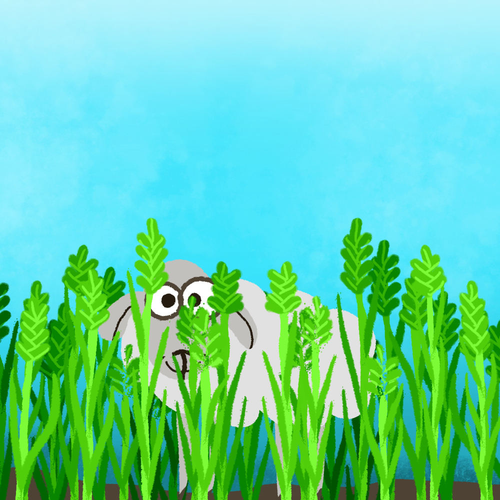 a simplified sheep in a wheat field