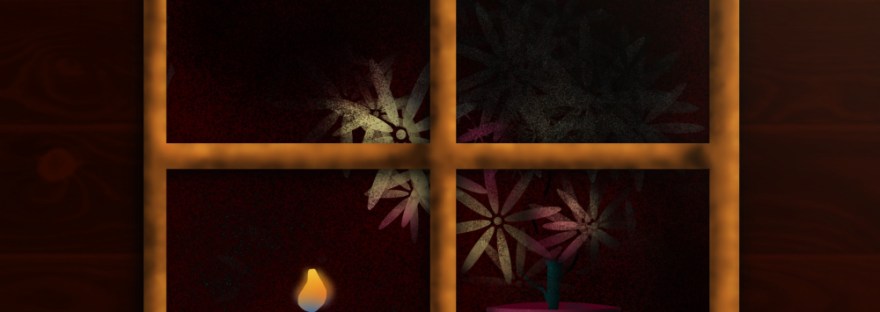 a candle and plant in a window at night with the words “Put a candle in the window…”