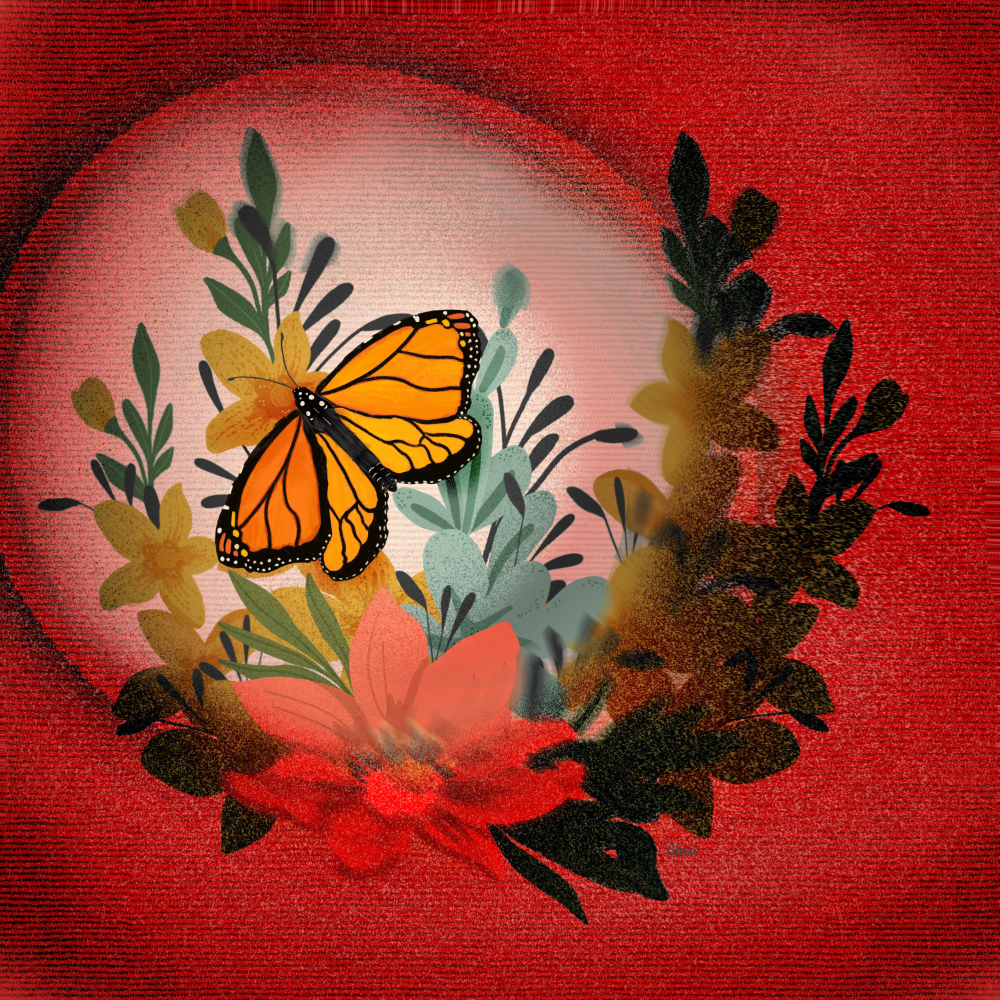 Focus on a ladybug landing on the floral bouquet