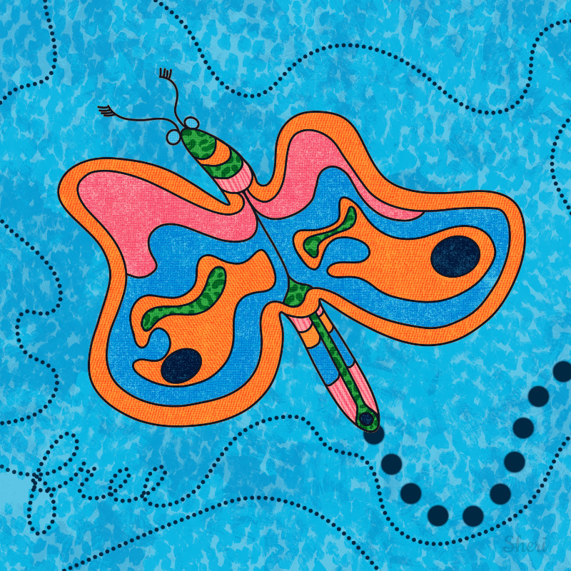 a quick, free draw of a butterfly in its free, bouncy path