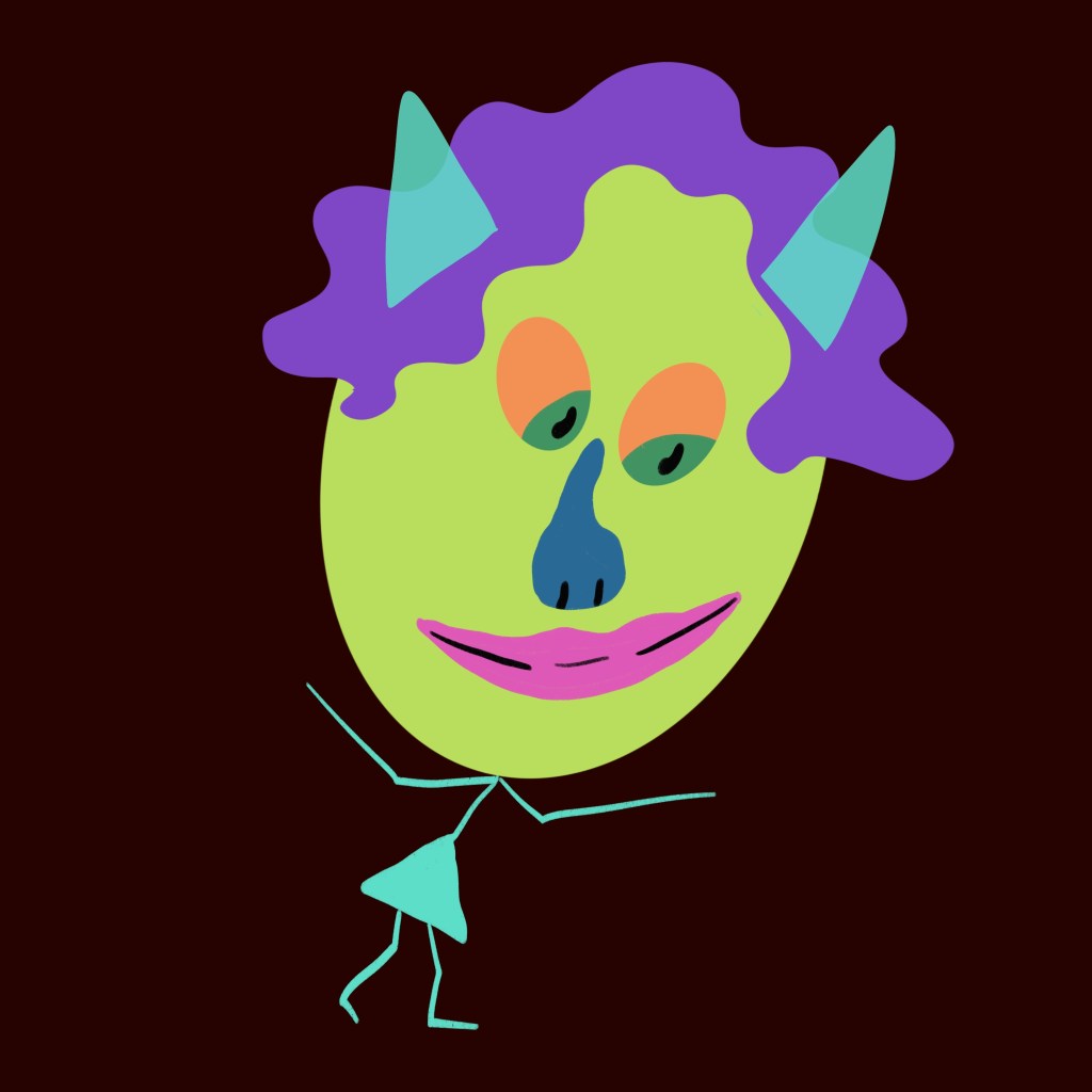 a crazy lady character drawn from shapes