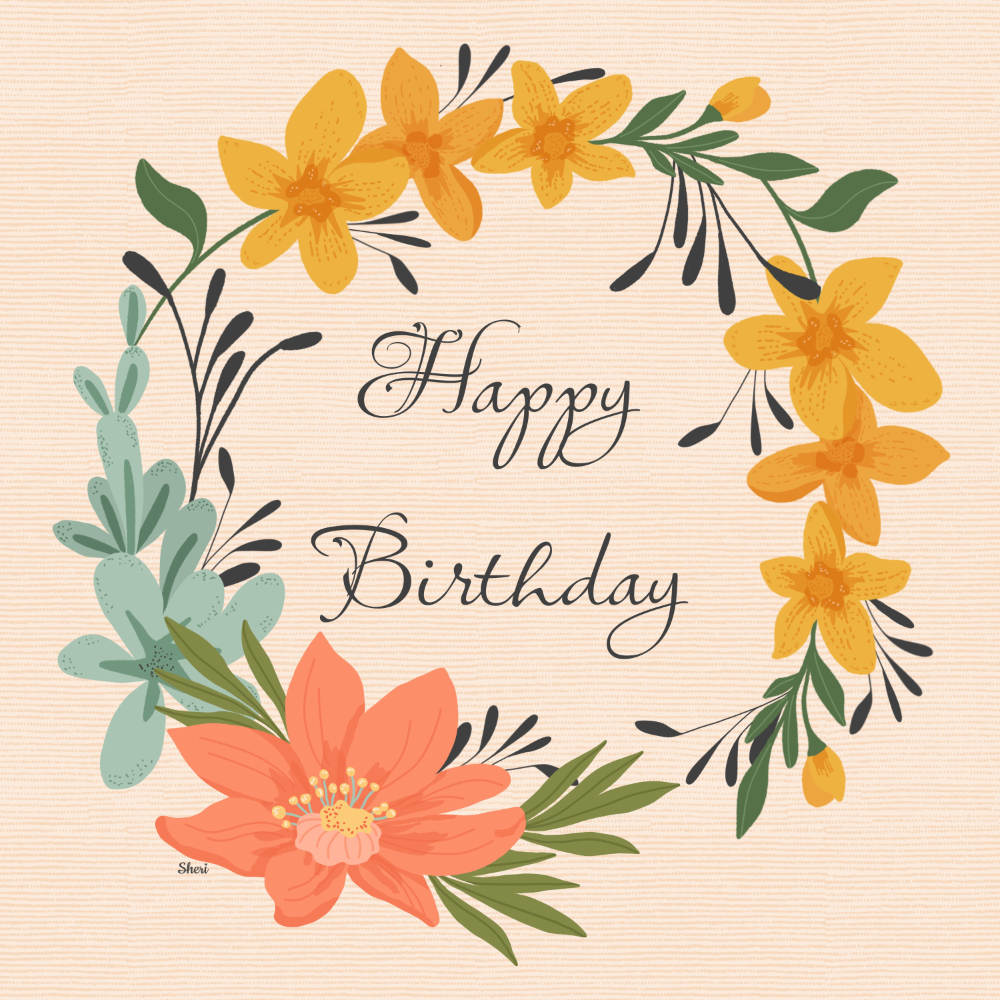 a flat floral style wreath with “Happy Birthday” for a friend