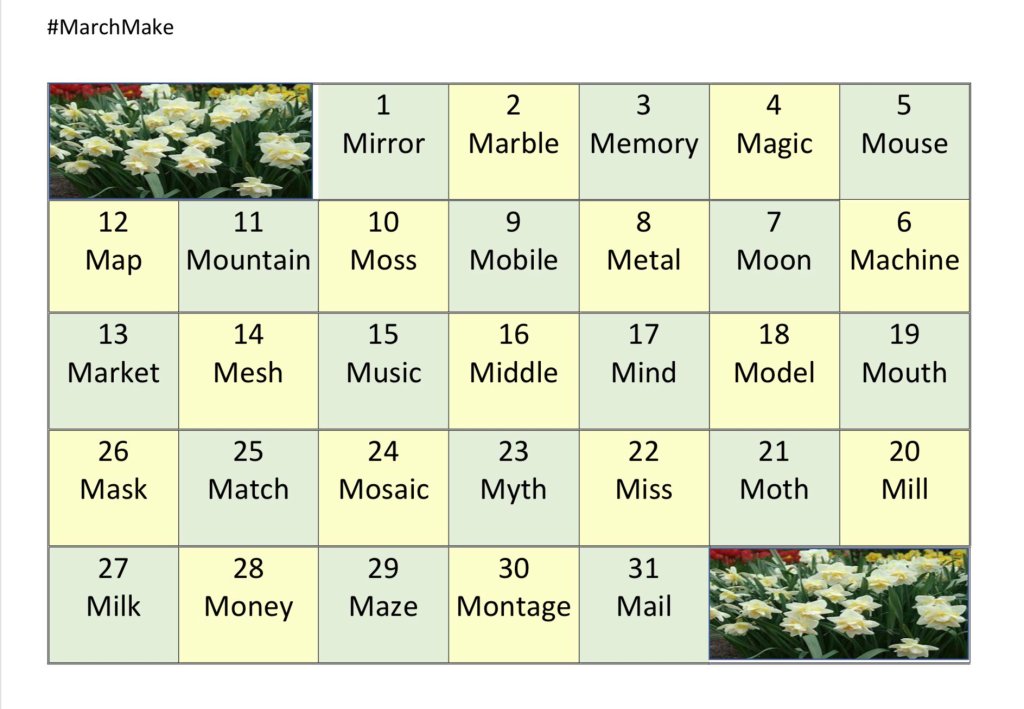 #MarchMake Calendar by Pauline Ridley https://twitter.com/paulineridley/status/1629588390915067904?s=20