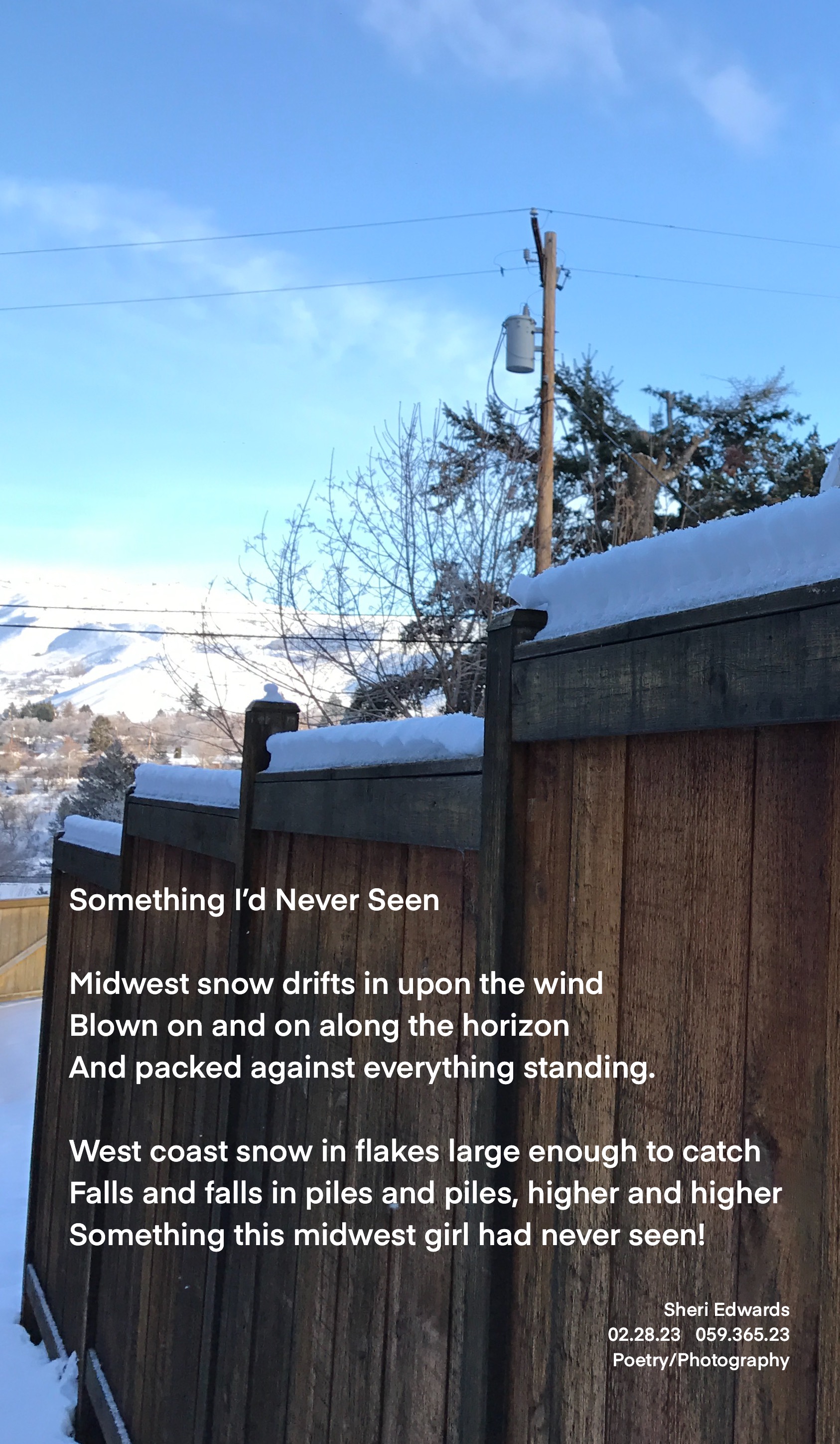 snow piled on top of a fence