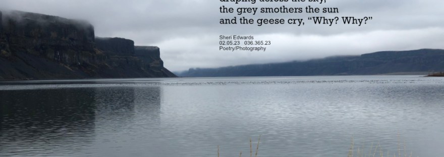 Fog rolls off the basalt cliffs of the Grand Coulee in Banks Lake, WA on a January winter day