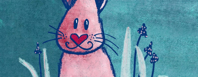 A Silly Rabbit in blues and pinks