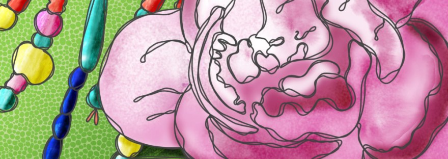 Two things to delight a special someone in my life Peonies and beads in a contour color drawing