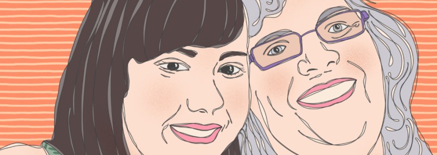 Contour line drawing of granddaughter and me ©