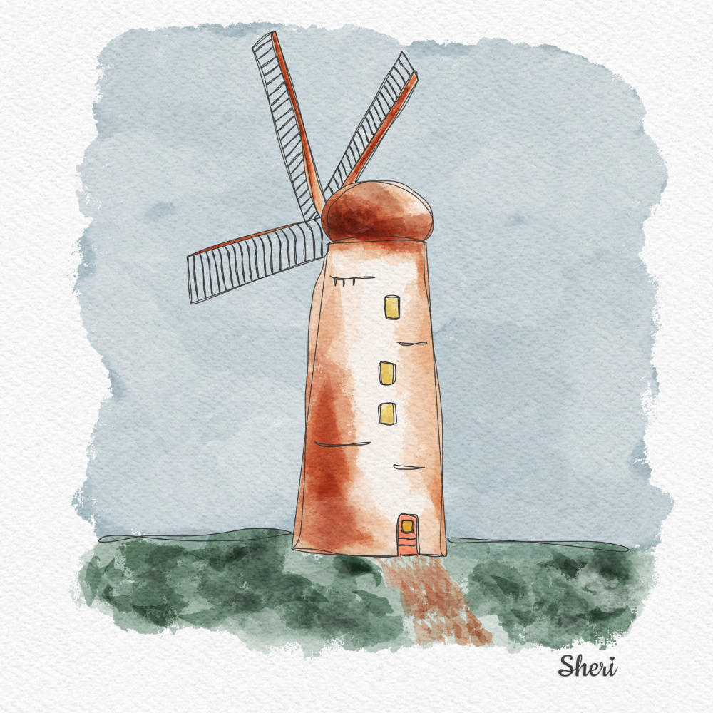 windmill in watercolor