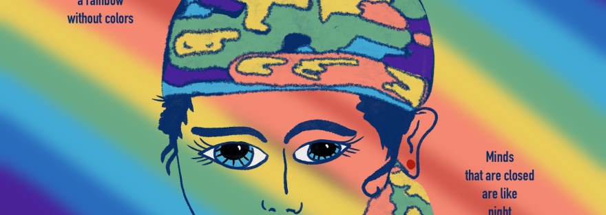 a face made of rainbow, filled with dreams and light A life without dreams is like a rainbow without color. Minds that are closed are like night without day.