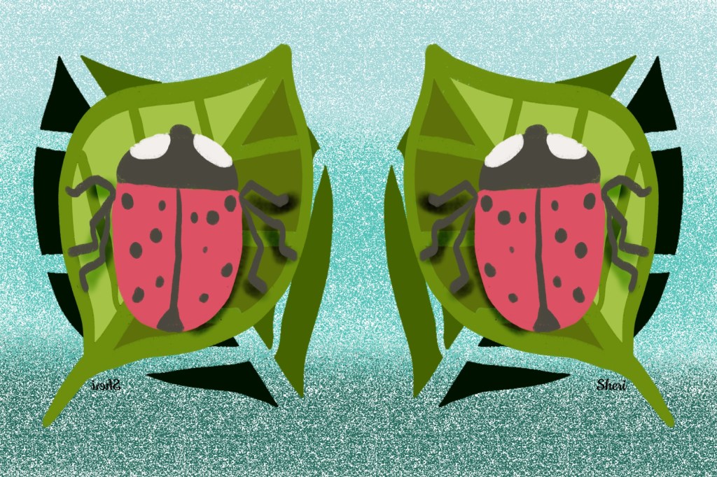 #MarchMake: Mirror -- stylized image of ladybug on leaf