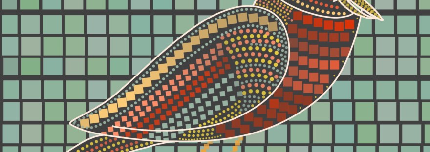 round and square for the mosaic pattern of a bird.