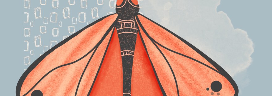 illustrated orange and black moth