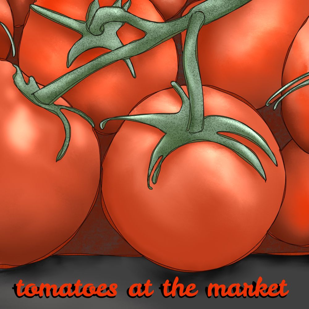 tomatoes on the shelf at the market
