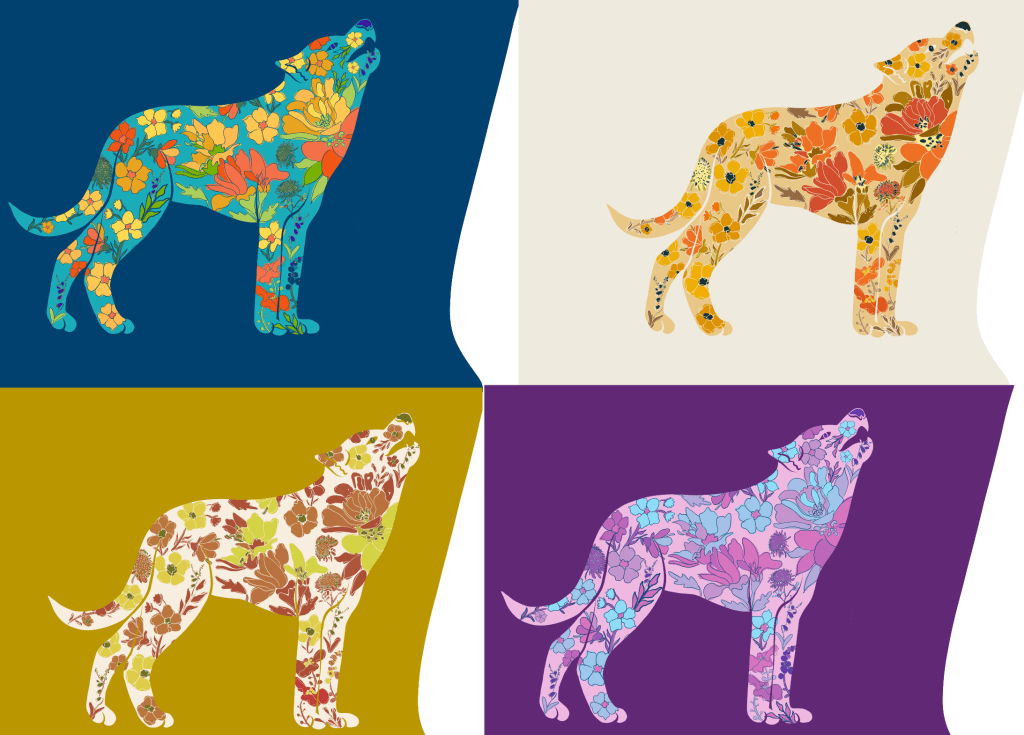 four color themes of the floral wolf