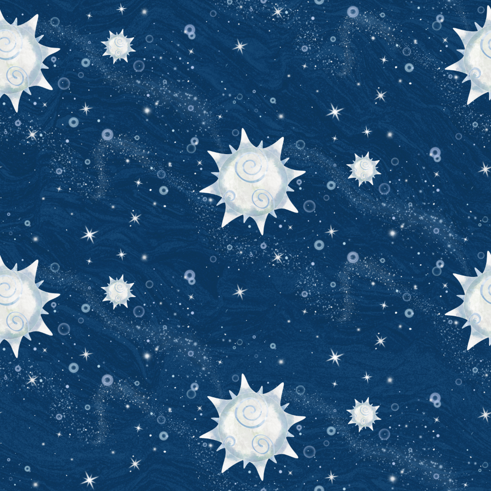 The sun with its family, ever twinkling in the night sky of the universe. Illustration by Sheri Edwards