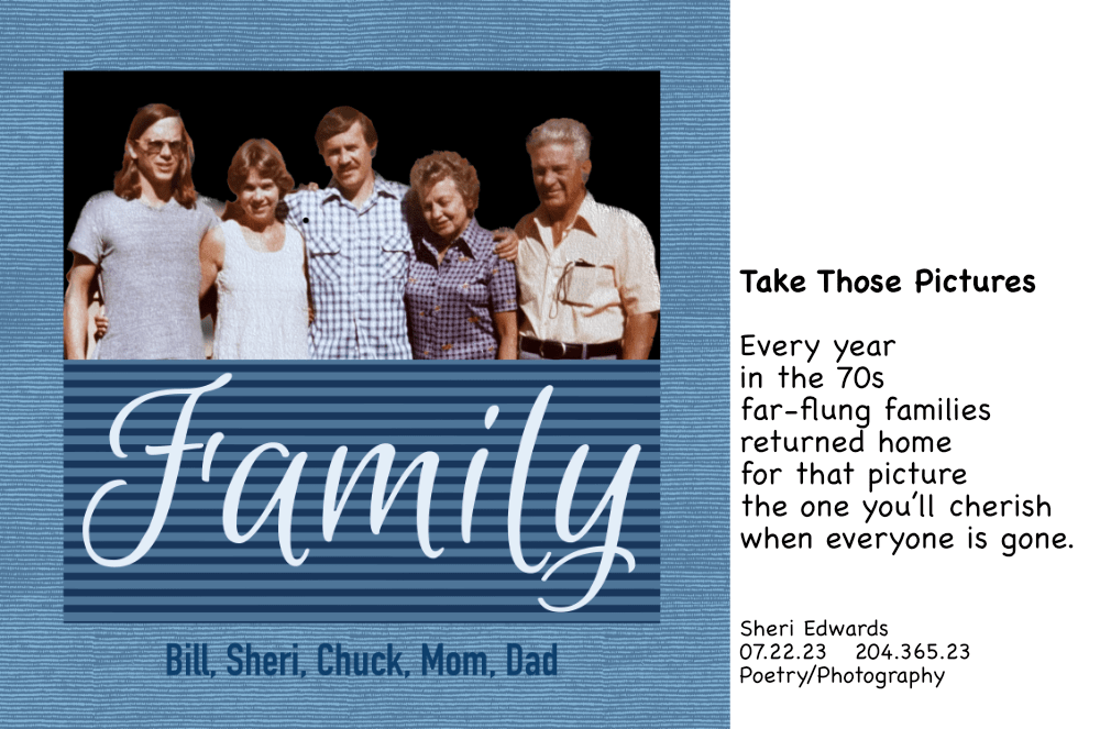 1970s of my family: Bill, Sheri [me], Chuck, Mom Ruth, and Dad Charles. 